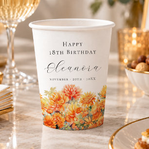 Gobelets En Papier Fleur de naissance de novembre pour 18 ans Chrysan