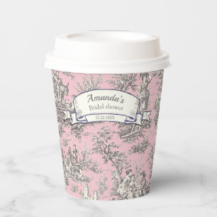 Gobelets En Papier Fleur de style vintage rose toile de Jouy grise