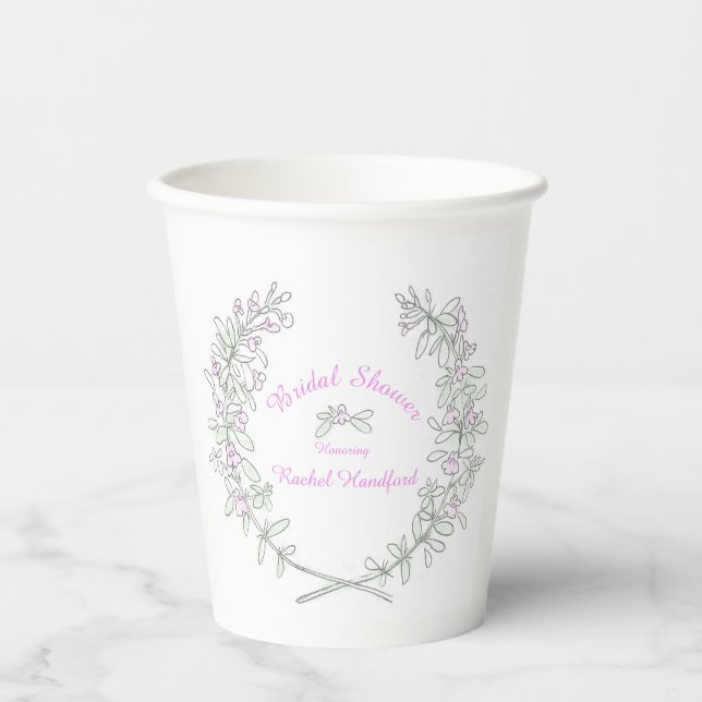 Gobelets En Papier Fleur de thym courre nuptiale douche vert gris ros (Recto)