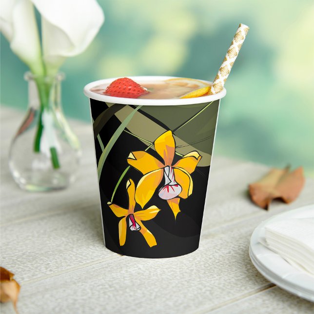 Gobelets En Papier Fleur d'orchidée jaune botanique tropicale (Créateur téléchargé)