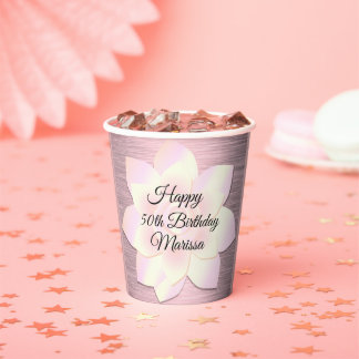 Gobelets En Papier Fleur Lotus Rose Blush Élégante Anniversaire