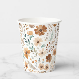 Gobelets En Papier Fleur Marron Clair Bohème 