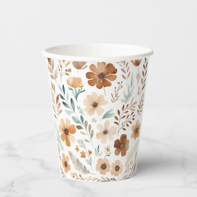 Gobelets En Papier Fleur Marron Clair Bohème  (Recto)