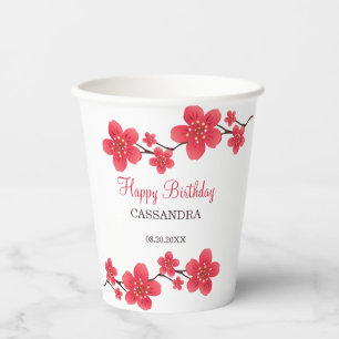 Gobelets En Papier Fleur moderne rouge cerise fleurs Sakura anniversa