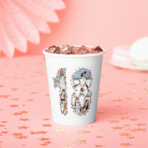 Gobelets En Papier Fleur rose 18e anniversaire fille photo Collage bl