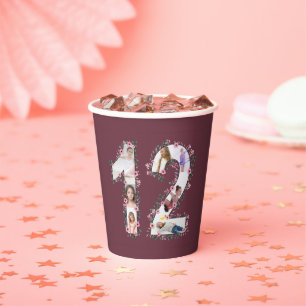 Gobelets En Papier Fleur rose Gros 12e anniversaire fille photo Colla