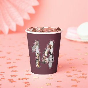 Gobelets En Papier Fleur rose Gros 14e anniversaire fille photo Colla