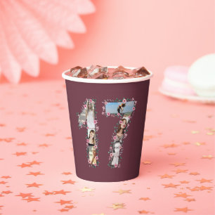 Gobelets En Papier Fleur rose Gros 17e anniversaire fille photo Colla