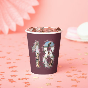 Gobelets En Papier Fleur rose Gros 18e anniversaire fille photo Colla
