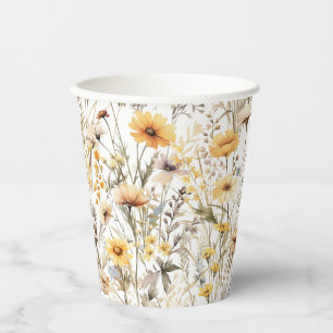 Gobelets En Papier Fleur sauvage boho jaune