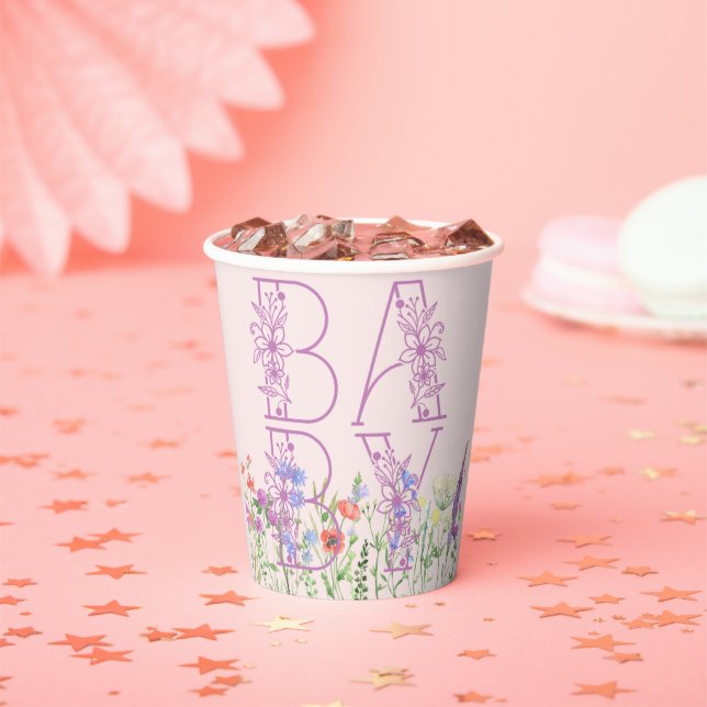 Gobelets En Papier Fleur sauvage Purple Floral Baby Monogram Baby sho (Insitu)