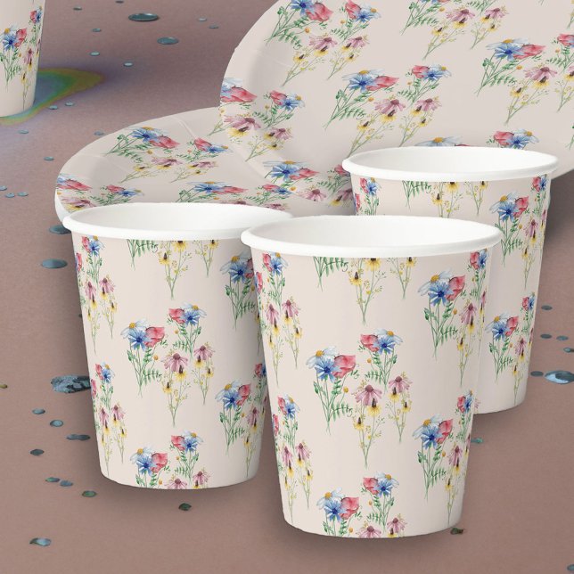 Gobelets En Papier Fleur sauvage rustique Poppy Daisy Motif Coneflowe (Floral patterned paper cups from my Wildflower Charm Bridal Shower Collection)