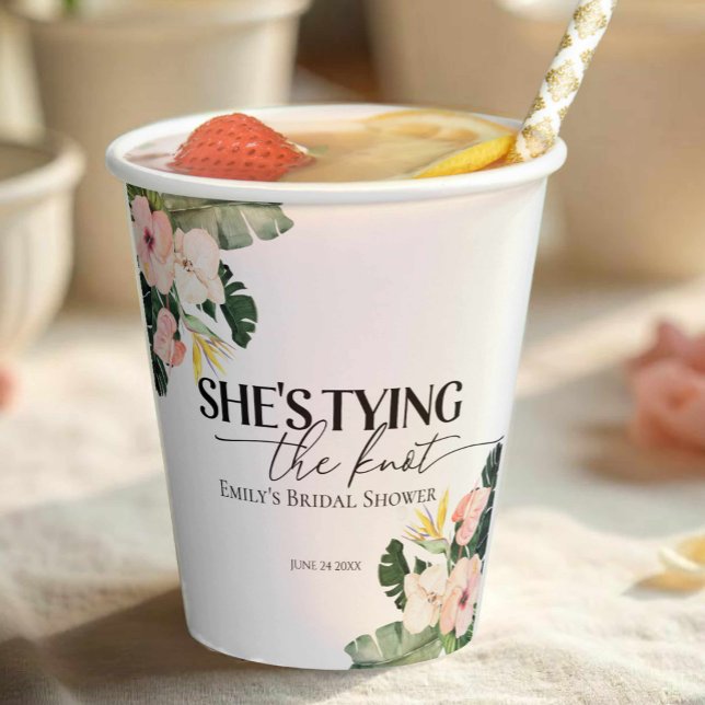 Gobelets En Papier Fleur tropicale Elle se marie Enterrement de vie d (Créateur téléchargé)