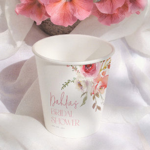 Gobelets En Papier Fleurs à l'aquarelle Élégante Garden Fête de Maria