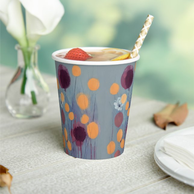 Gobelets En Papier Fleurs Abstraites orange et rose (Insitu)