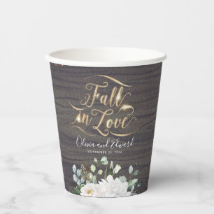 Gobelets En Papier Fleurs blanches et verdure rustique coup de foudre