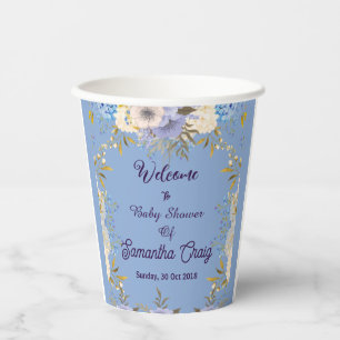 Gobelets En Papier Fleurs Bleues Pastel Douces Baby shower Floral Lil