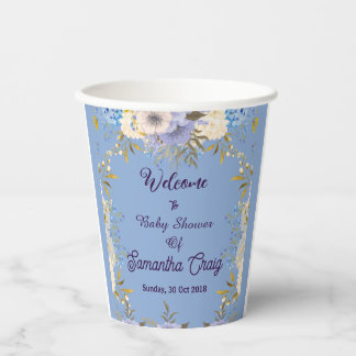 Gobelets En Papier Fleurs Bleues Pastel Douces Baby shower Floral Lil