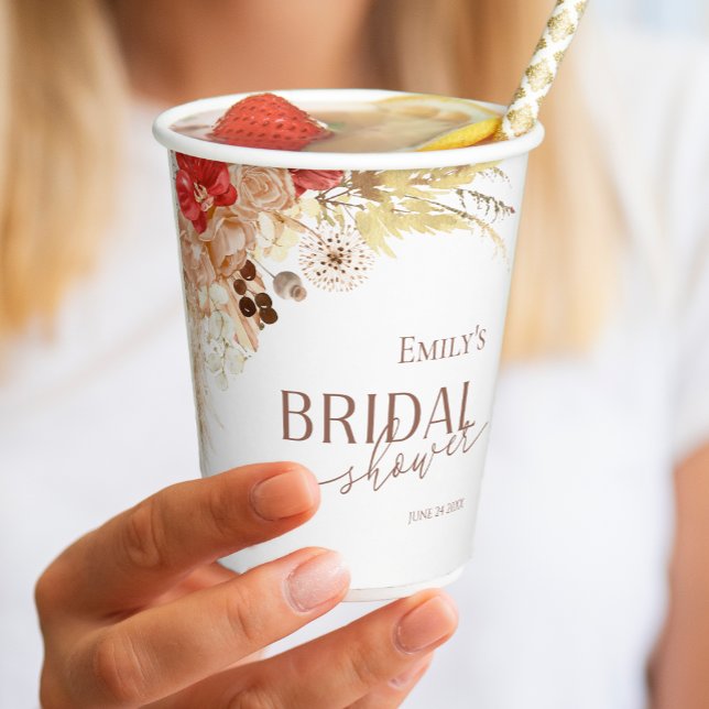 Gobelets En Papier Fleurs bohèmes aquarelle | Tasses en papier pour m (Créateur téléchargé)