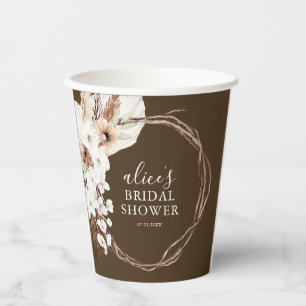 Gobelets En Papier Fleurs Boho Herbe de Pampa Botanique Baby Shower d