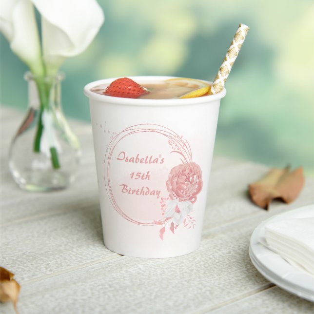 Gobelets En Papier fleurs botaniques roses et blanches (Insitu)