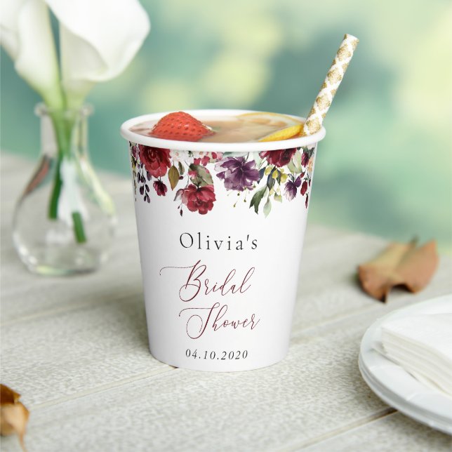 Gobelets En Papier Fleurs Bourgognes, Fleurs Roses, Fête des mariées  (Insitu)