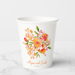 Gobelets En Papier Fleurs d'aquarelle orange vintage personnalisées  