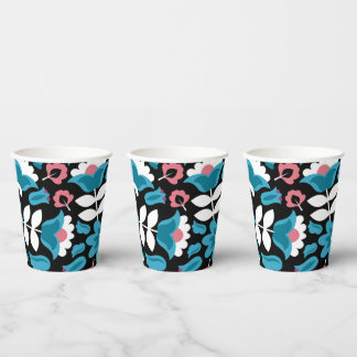 Gobelets En Papier Fleurs de broderie noire mexicaine