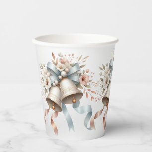 Gobelets En Papier Fleurs de mariage cloches Rubans bleu rose Beau