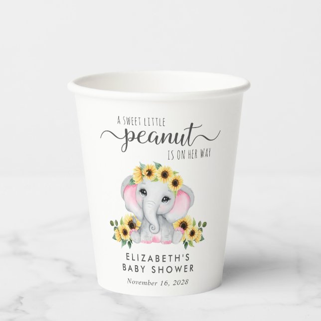 Gobelets En Papier Fleurs de soleil éléphant Baby Girl Douche (Recto)