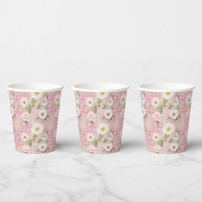 Gobelets En Papier Fleurs d'été et arcs en vichy (Multi)