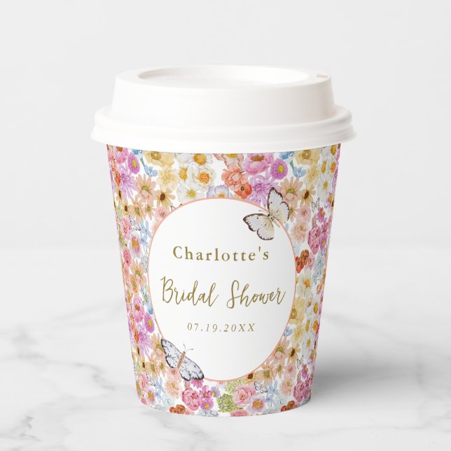 Gobelets En Papier Fleurs d'été Papillon Mariage sur mesure (Recto)