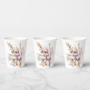 Gobelets En Papier Fleurs d'orchidée rose tropicale Anniversaire