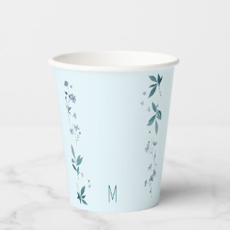 Gobelets En Papier Fleurs élégantes bleu clair et coupe feuille