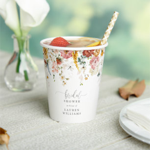 Gobelets En Papier Fleurs Élégantes de Jardin Rose Pâle pour Baby Sho