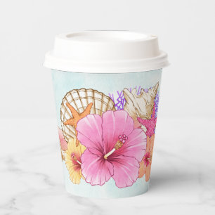 Gobelets En Papier Fleurs et coquilles tropicales Sirène