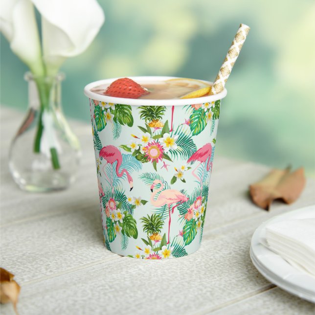 Gobelets En Papier Fleurs Et Oiseaux Tropicaux (Insitu)