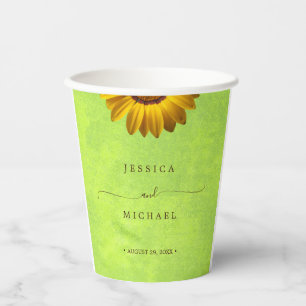 Gobelets En Papier Fleurs jaunes sur Mariage vert Abstrait