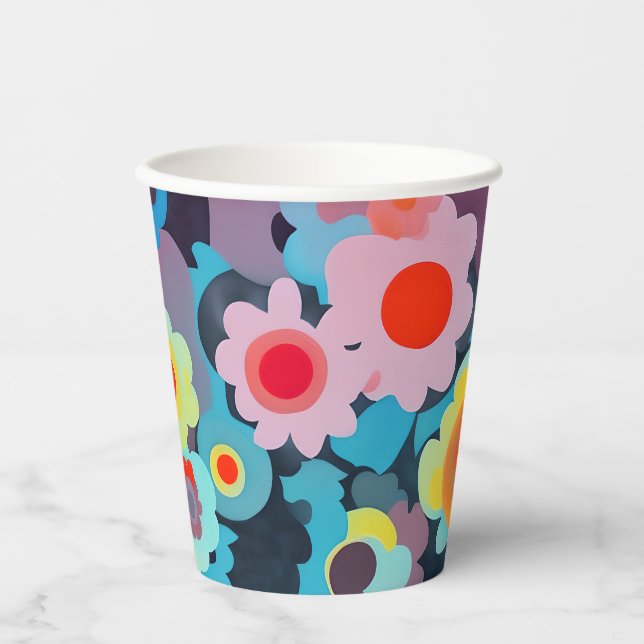 Gobelets En Papier Fleurs mod rétro (Recto)