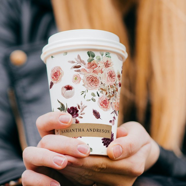 Gobelets En Papier Fleurs Pastel Modernes & Cadeau Personnalisé Kraft (Créateur téléchargé)