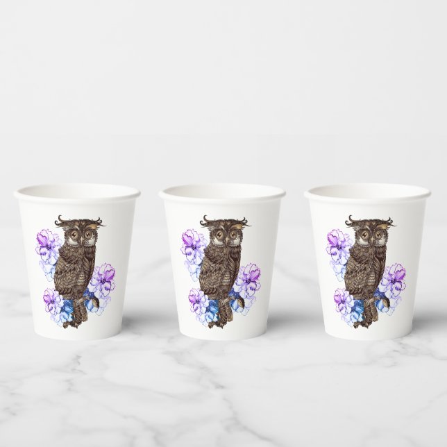 Gobelets En Papier Fleurs pourpres de Chouette Brown (Multi)