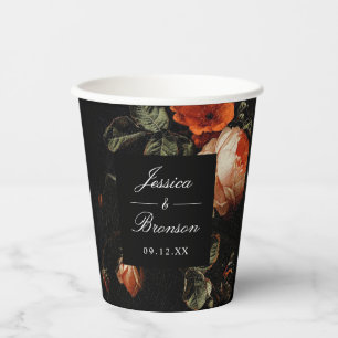 Gobelets En Papier Fleurs romantiques sombres Rose rose mariage douch