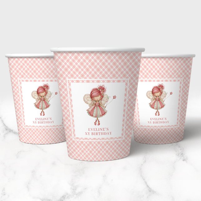 Gobelets En Papier Fleurs Rose Pâle de Fée Fantaisiste 7ème Anniversa (Whimsical Fairy Blush Pink Flowers 7th Birthday Cups)