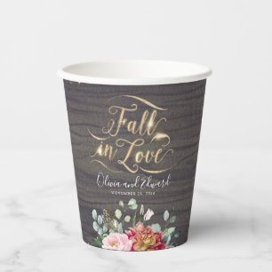 Gobelets En Papier Fleurs roses de Bourgogne tombent amoureuses rusti
