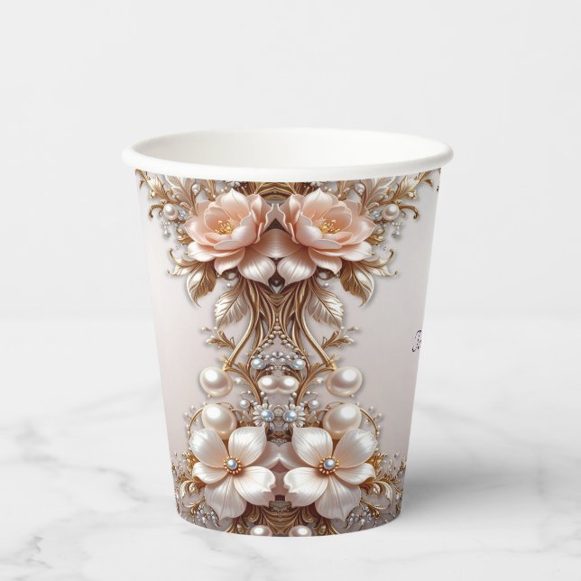 Gobelets en papier Fleurs roses et blanches douces (Recto)