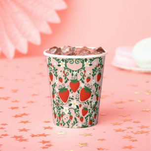 Gobelets En Papier Fleurs roses et rouges de fraise en vignes