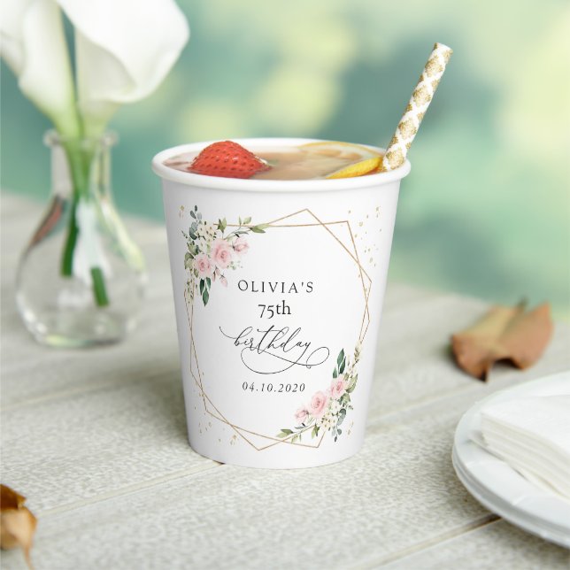 Gobelets En Papier Fleurs roses, Fleurs blanches, Verdure, Anniversai (Insitu)