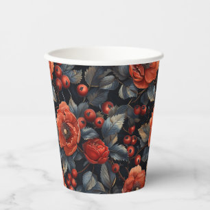 Gobelets En Papier Fleurs rouges en noir
