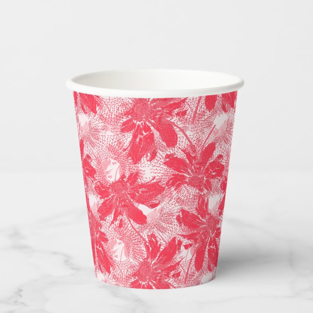 Gobelets En Papier Fleurs rouges sur blanc. (Recto)