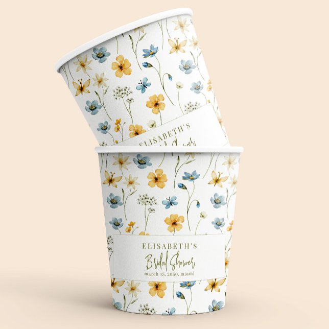 Gobelets En Papier Fleurs sauvages boho printemps personnalisé shower (Créateur téléchargé)